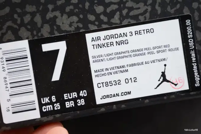 Reps TBkick Air Grey CT8532-012 (2021) Retro 3 Jordan Cool 0501